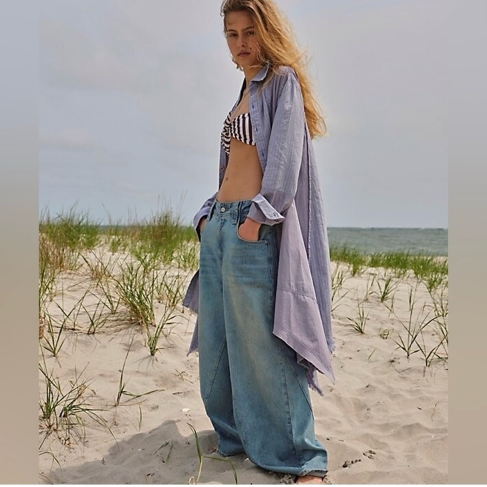 Free People We The Free Remade Dress Shirt Blue Lavender Small NWOT - Picture 7 of 16
